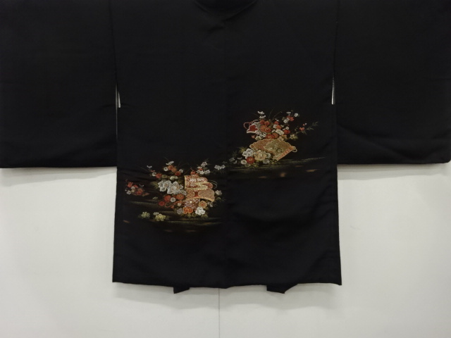 漆　桧扇に花模様織り出し　絵羽織